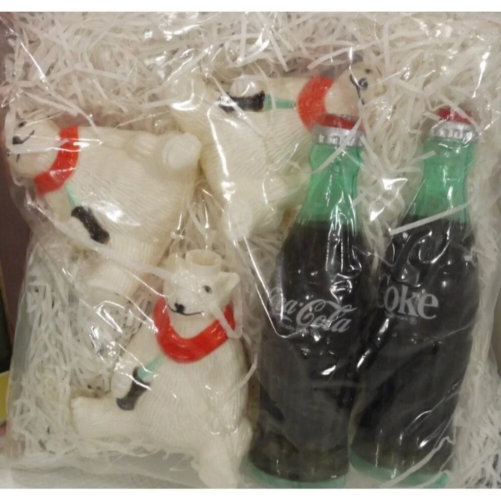 COCA COLA Trim A Tree four ornaments & string light set 3